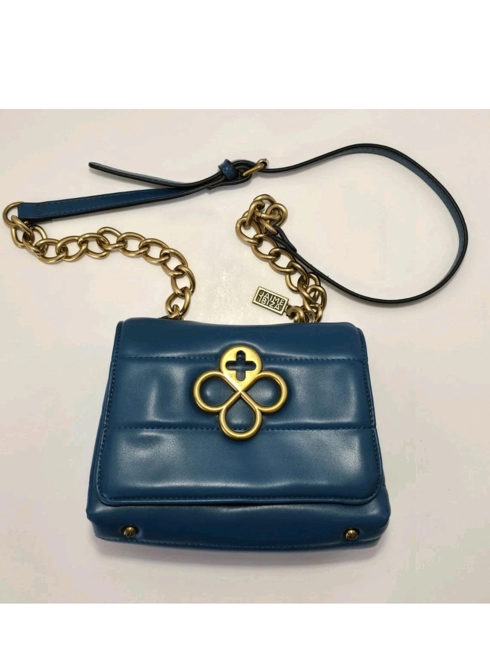 Jaime Ibiza Teal Blue Quilted Crossbody Shoulder Bag Gold Tone Hardware